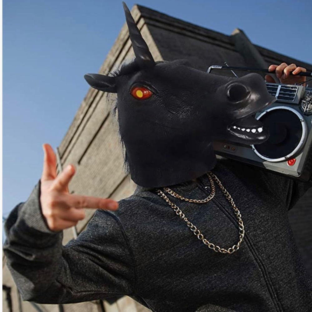 Black latex unicorn  halloween mask